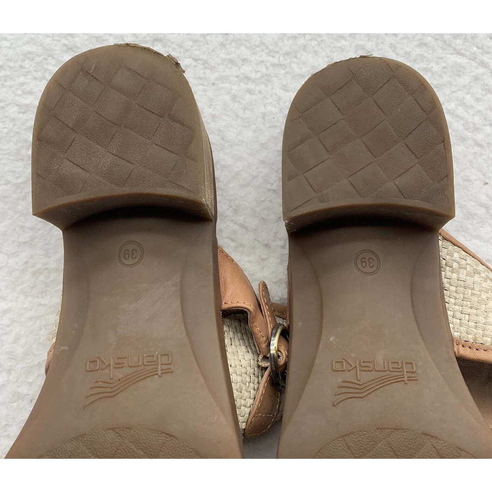 Dansko Debby Wedge Sandals Womens 39 Full Grain Raffia Tan Brown Leather Woven - Picture 12 of 14